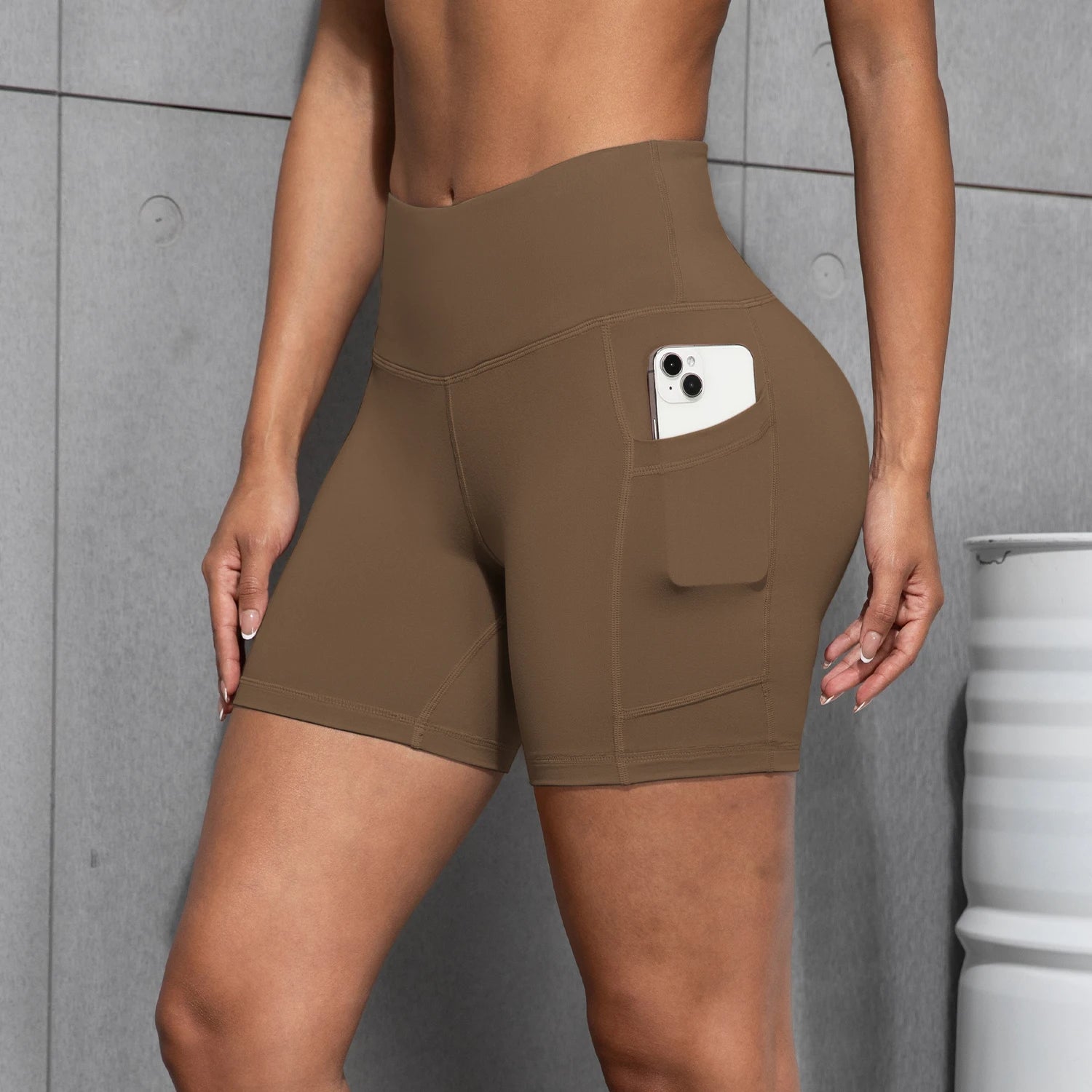 Women’s High-Waist Yoga Pocket Shorts – Elastic Fitness Leggings